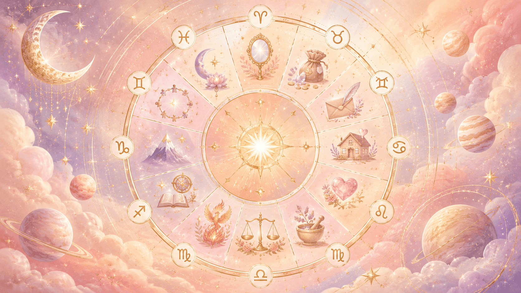 The twelve houses of the astrological birth chart