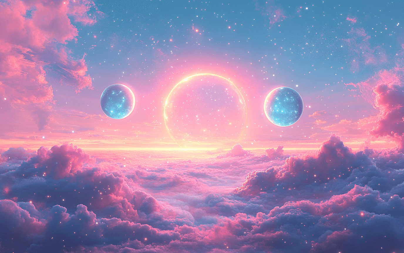 Three glowing orbs of light representing the angel number 000 floating in a pastel sky